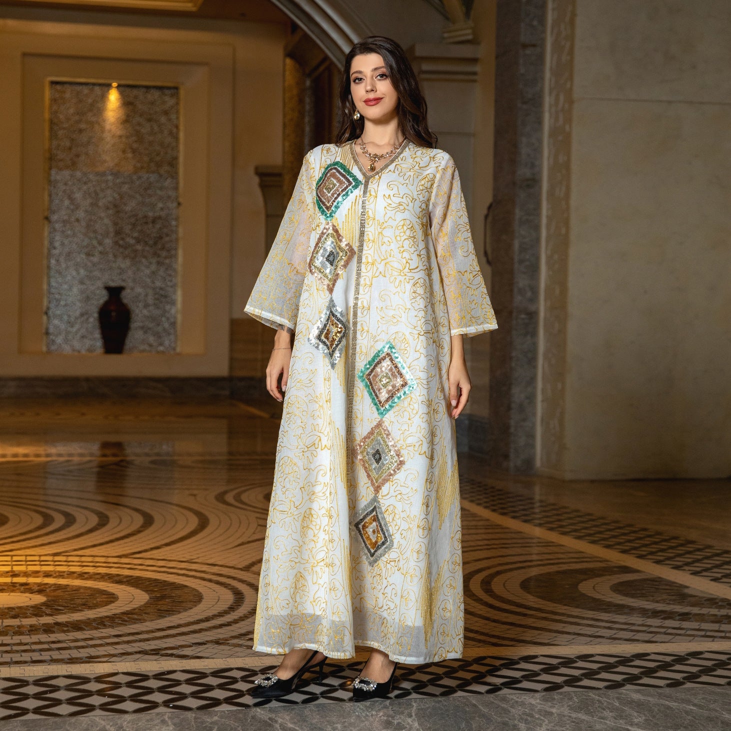 Muslim Mesh Embroidered Robe - Celestial Radiance