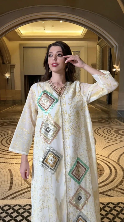 Muslim Mesh Embroidered Robe - Celestial Radiance