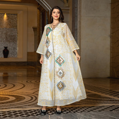 Muslim Mesh Embroidered Robe - Celestial Radiance