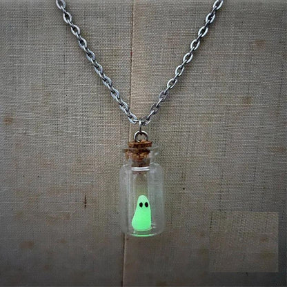 Halloween Drift Bottle Luminous Ghost Necklace Earrings