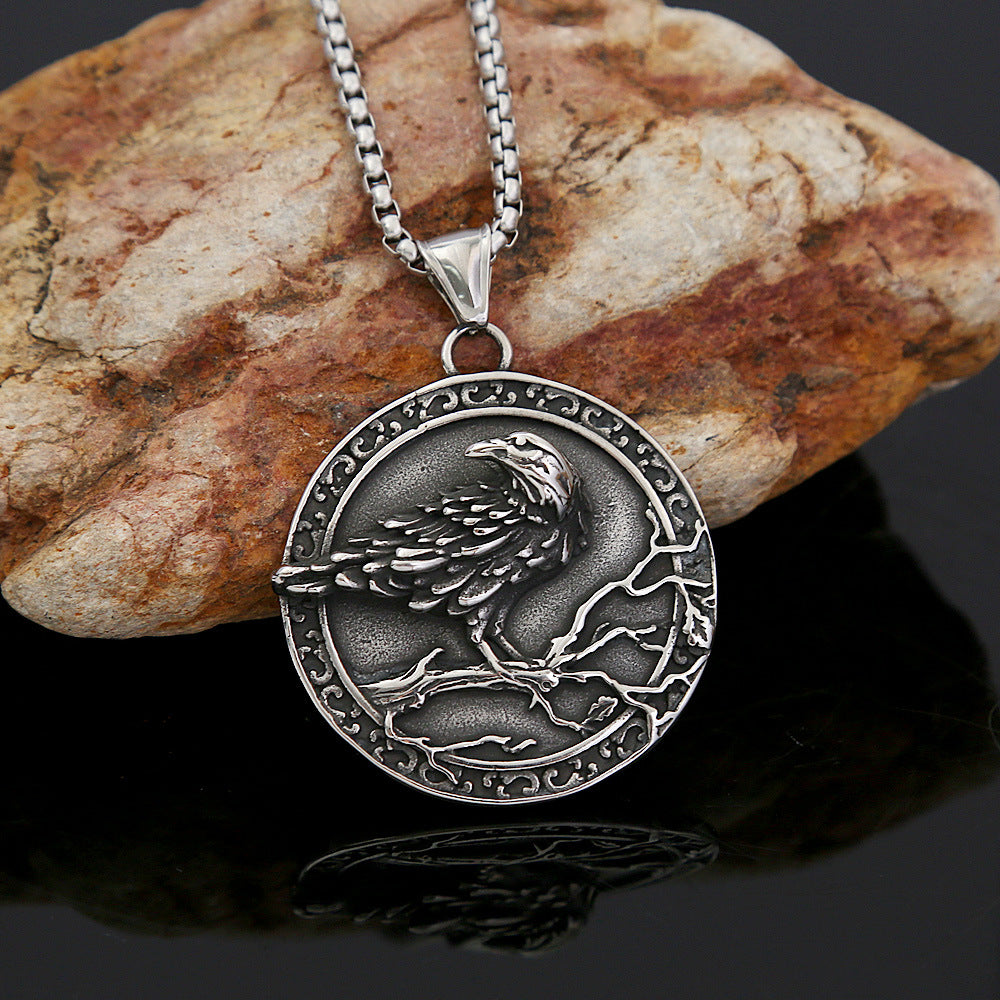 Stainless Steel Men's Necklace Crow Pendant