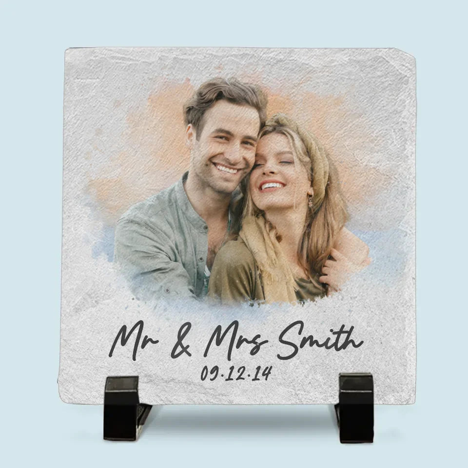 I Love You Forever – Custom Square-Shaped Photo Stone with Stand, Personalized Gift for Husband & Wife, Anniversary & Christmas Keepsake