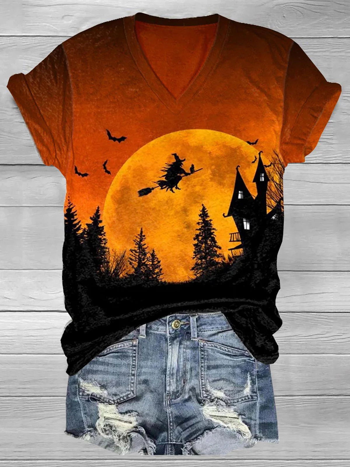 Women's Witch Art Print V-Neck T-Shirt