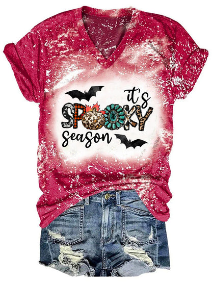 Vintage Halloween Art Pattern Tie-Dye V-Neck T-Shirt