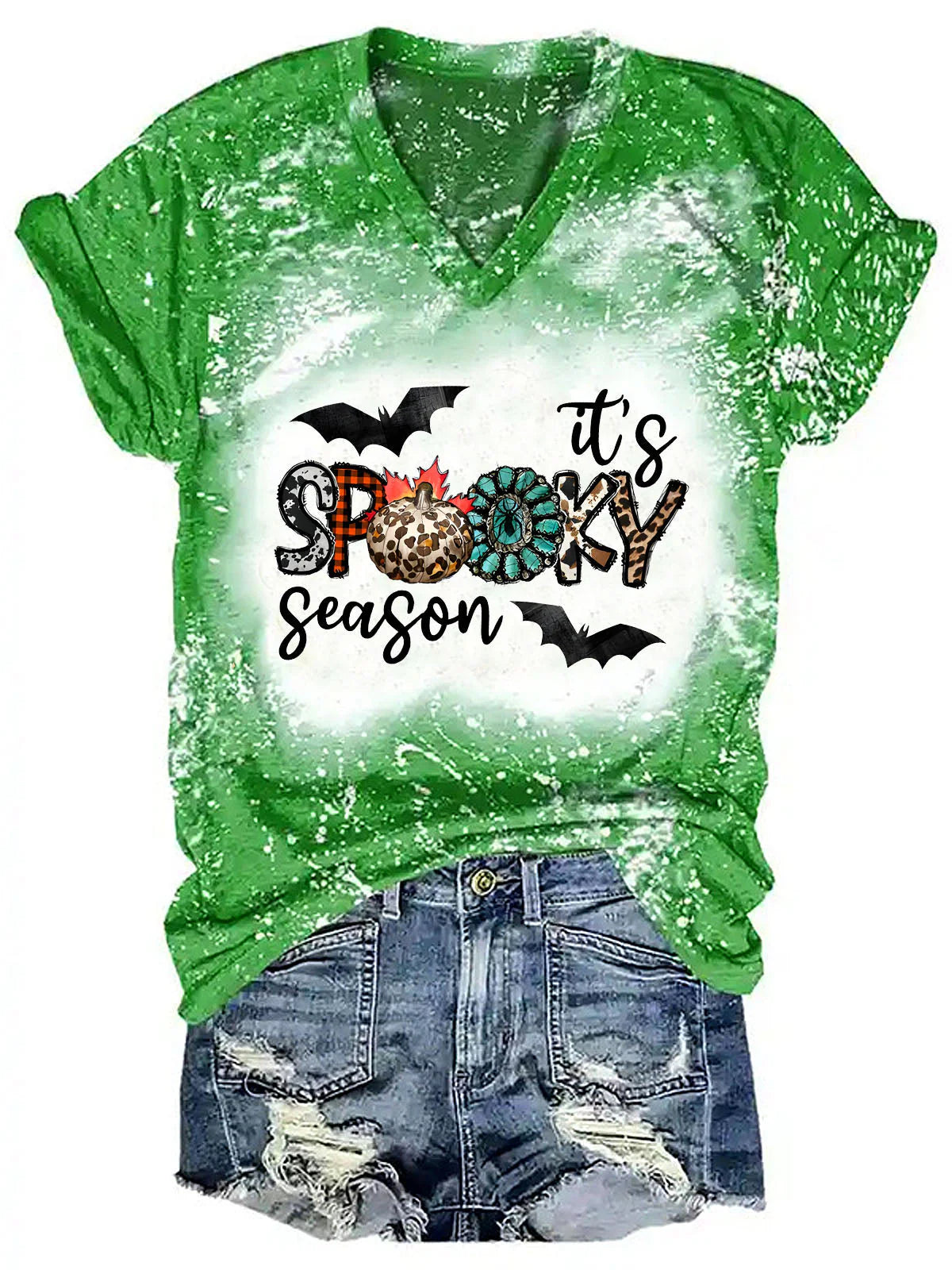 Vintage Halloween Art Pattern Tie-Dye V-Neck T-Shirt