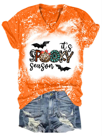 Vintage Halloween Art Pattern Tie-Dye V-Neck T-Shirt