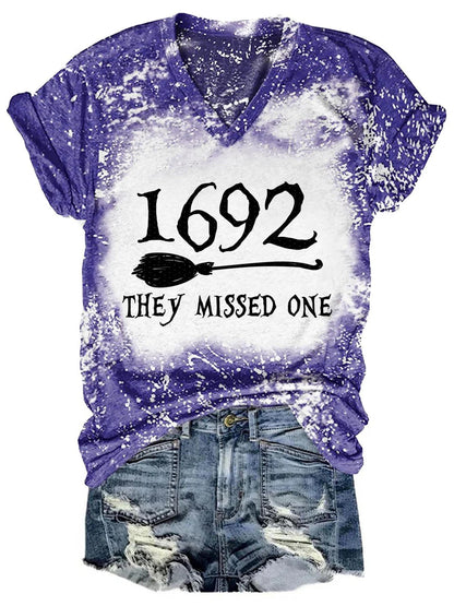 Women's 1692 Witch Print Tie-Dye V-Neck T-Shirt