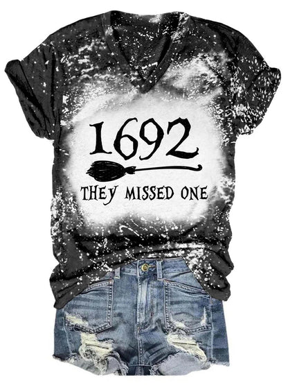 Women's 1692 Witch Print Tie-Dye V-Neck T-Shirt