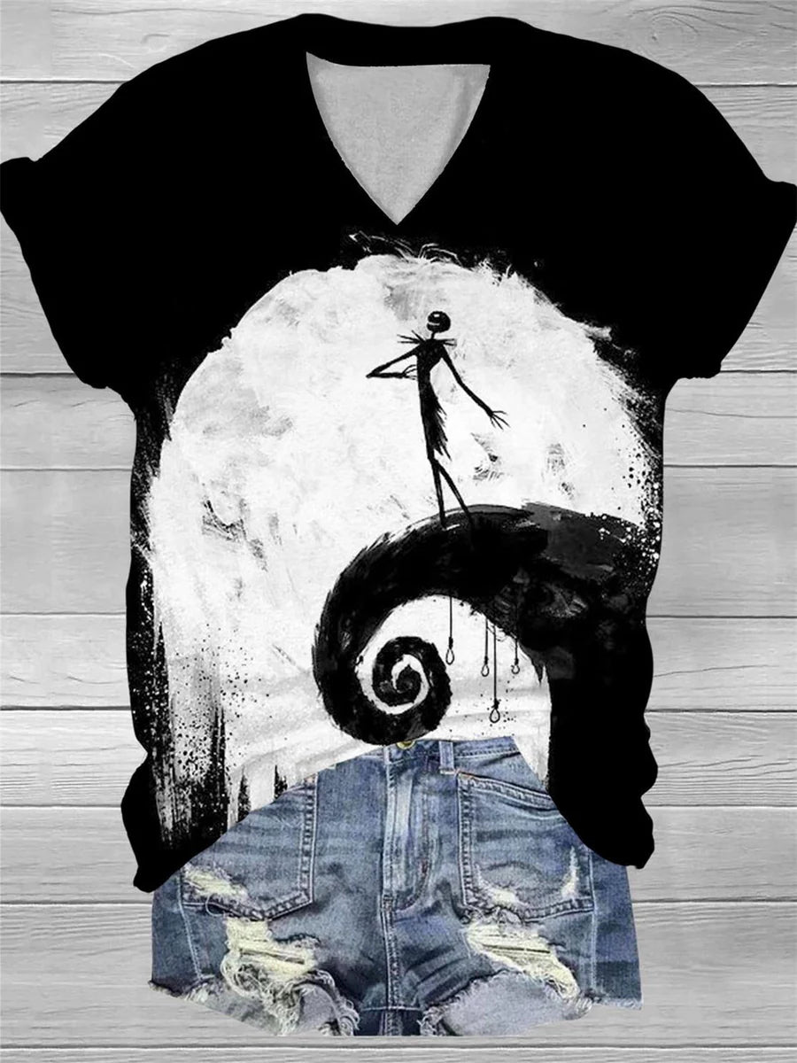 Women's Chic Witch Art Print V-Neck T-Shirt