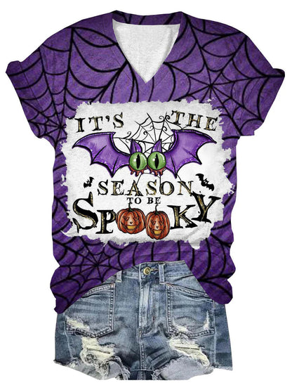 Vintage Halloween Art Pattern Tie-Dye V-Neck T-Shirt