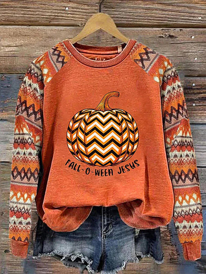 Halloween Pumpkin Print Raglan Long Sleeve Sweatshirt