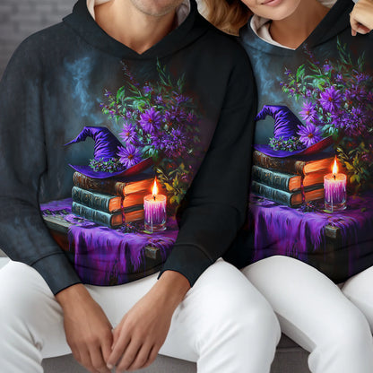 Witch Magic Book Art Print Unisex Hooded Long Sleeve Casual Sweatshirt