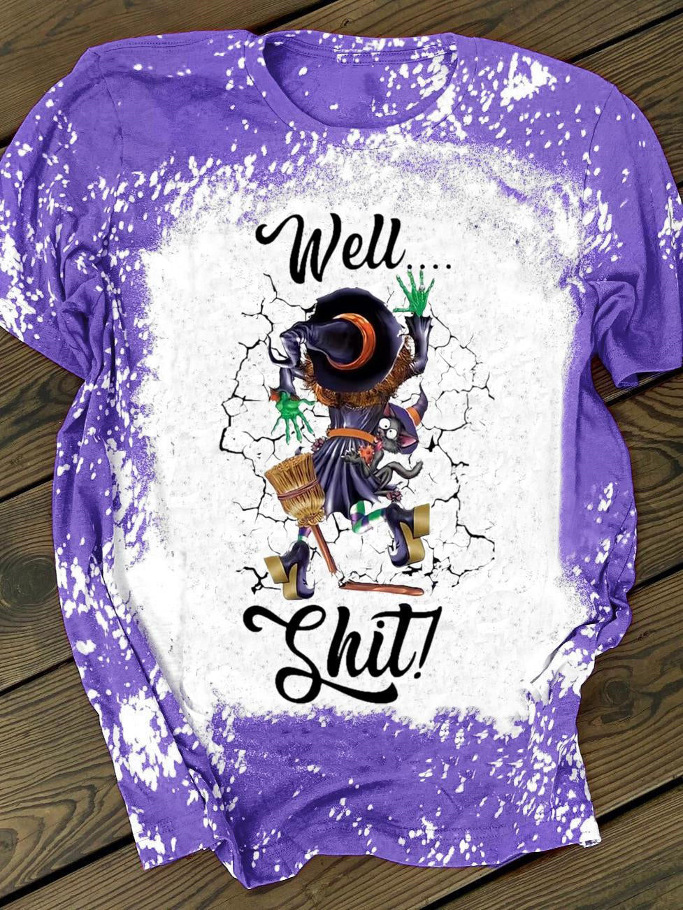 Humor Witch Print Tie-dye Casual T-Shirt