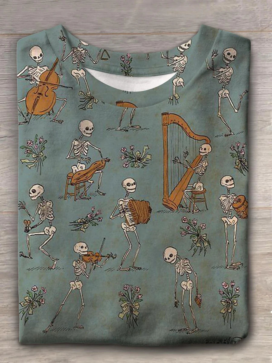 Unisex Skeleton Band Print Casual T-Shirt