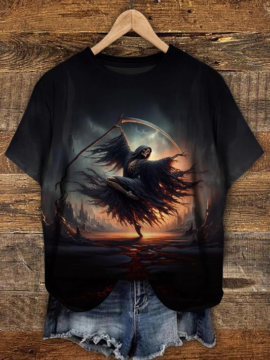 Horror Grim Reaper Print Casual T-Shirt