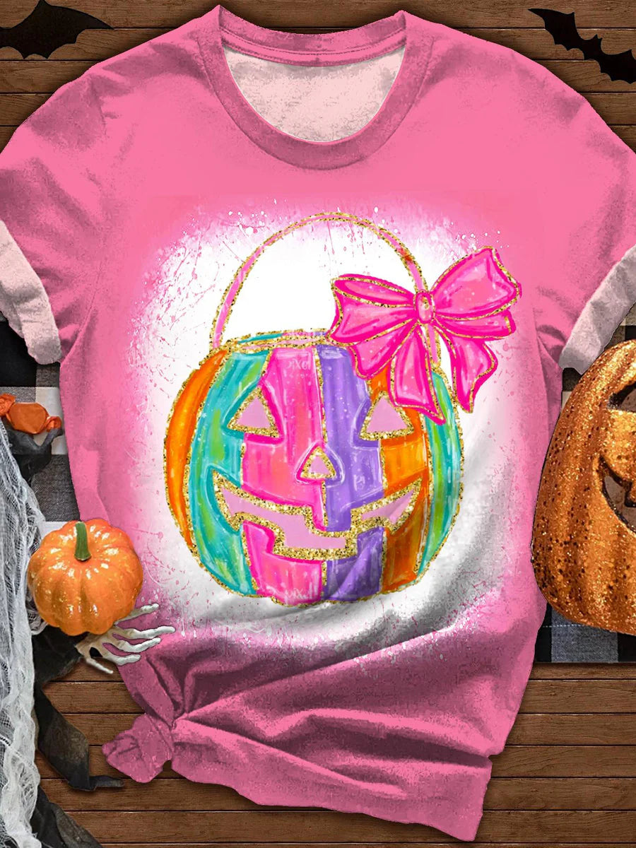 Halloween Colorful Pumpkin Tie-dye Gradient Print Casual T-Shirt