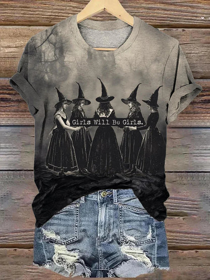 Gloomy Witch Graphic Print Casual T-Shirt