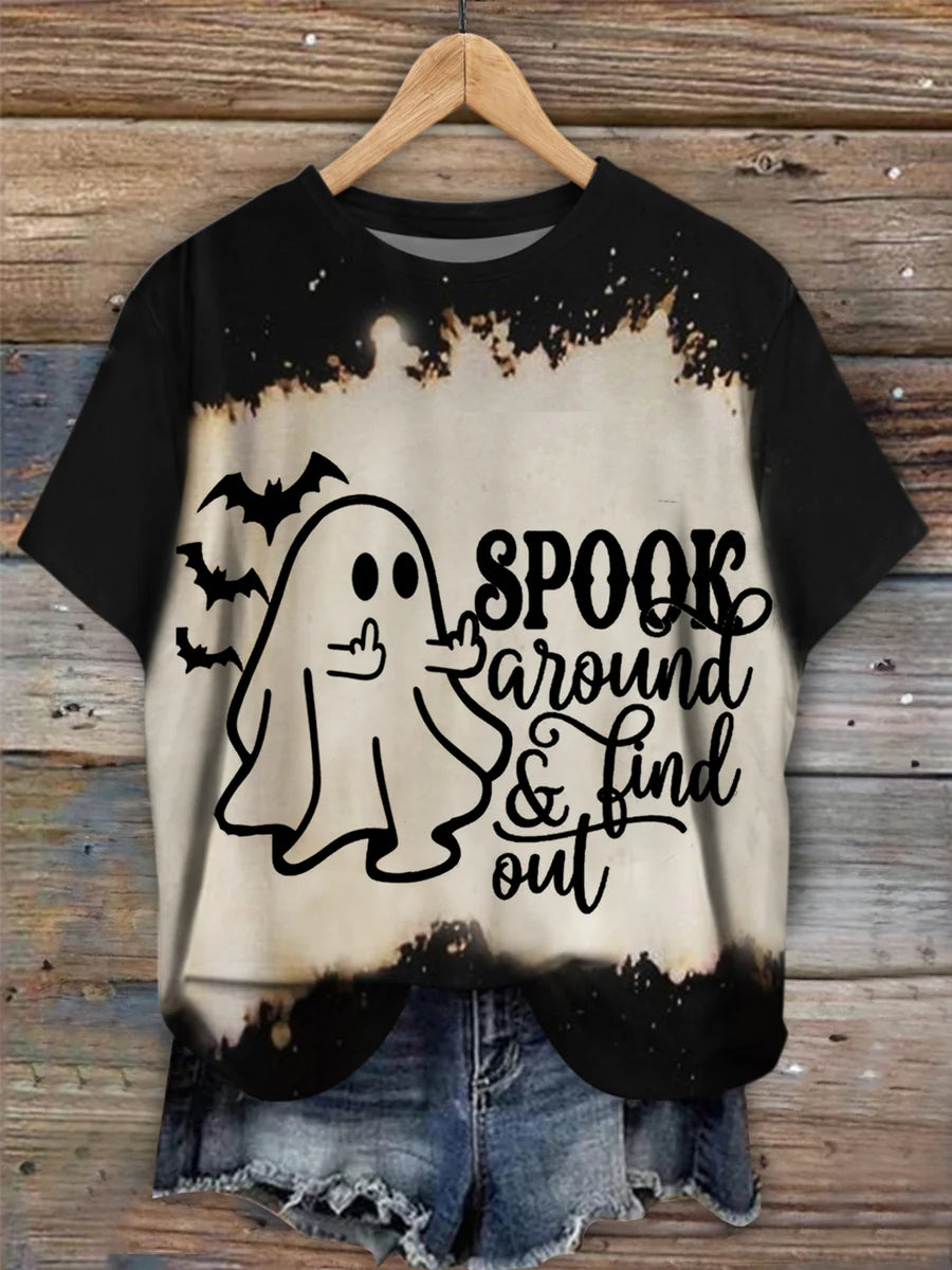 Women's Halloween Vintage Mystery Ghost Print Casual T-Shirt