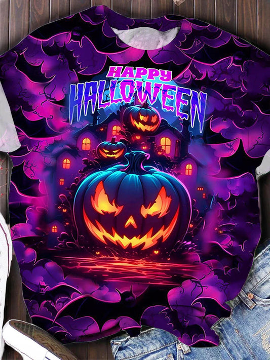 Halloween Street Fashion Pumpkin Print Casual T-Shirt