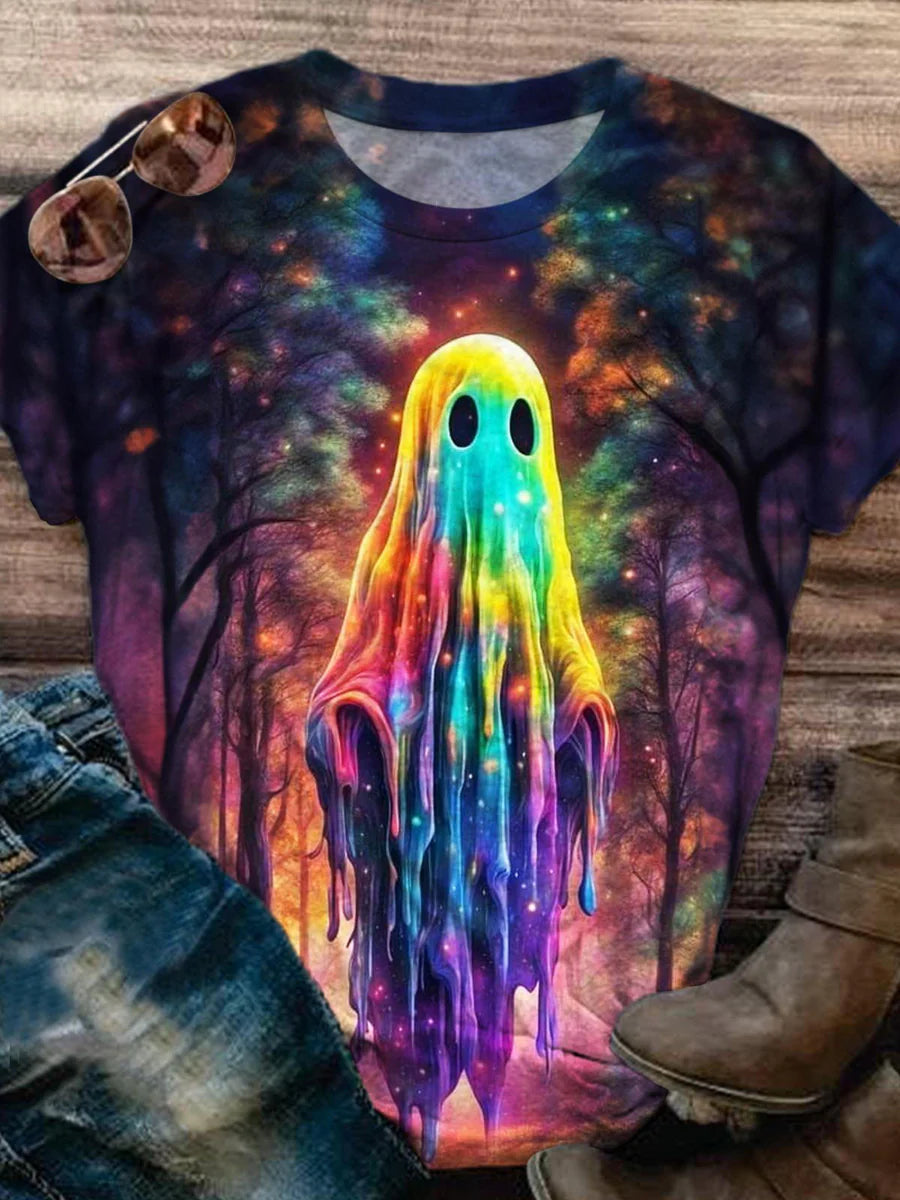 Rainbow Ghost Print Casual T-Shirt