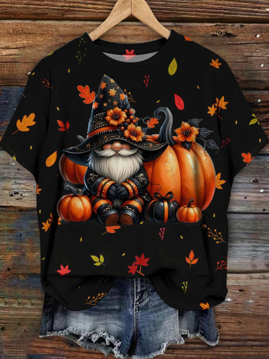 Black Dwarf Pumpkin Print Casual T-Shirt