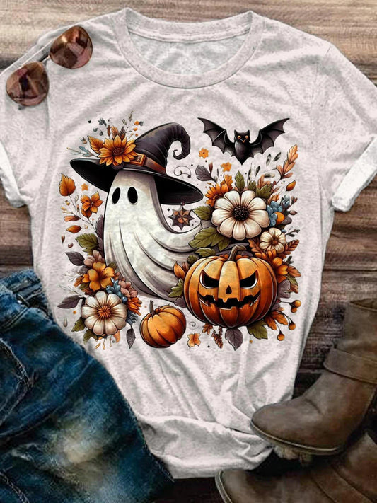 Halloween Ghost Pumpkin Bat Print Casual T-Shirt