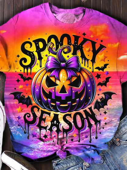 Halloween Spooky Season Tie-dye Print Casual T-Shirt