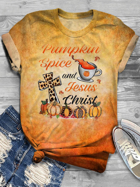 Halloween Jesus Christ Pumpkin Print Casual T-Shirt