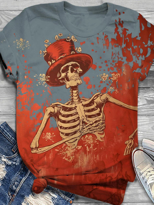 Vintage Bloody Skull Print Casual T-Shirt