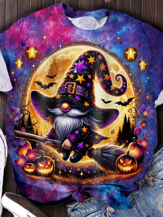 Dwarf Witch Hat Print Tie-dye Casual T-Shirt