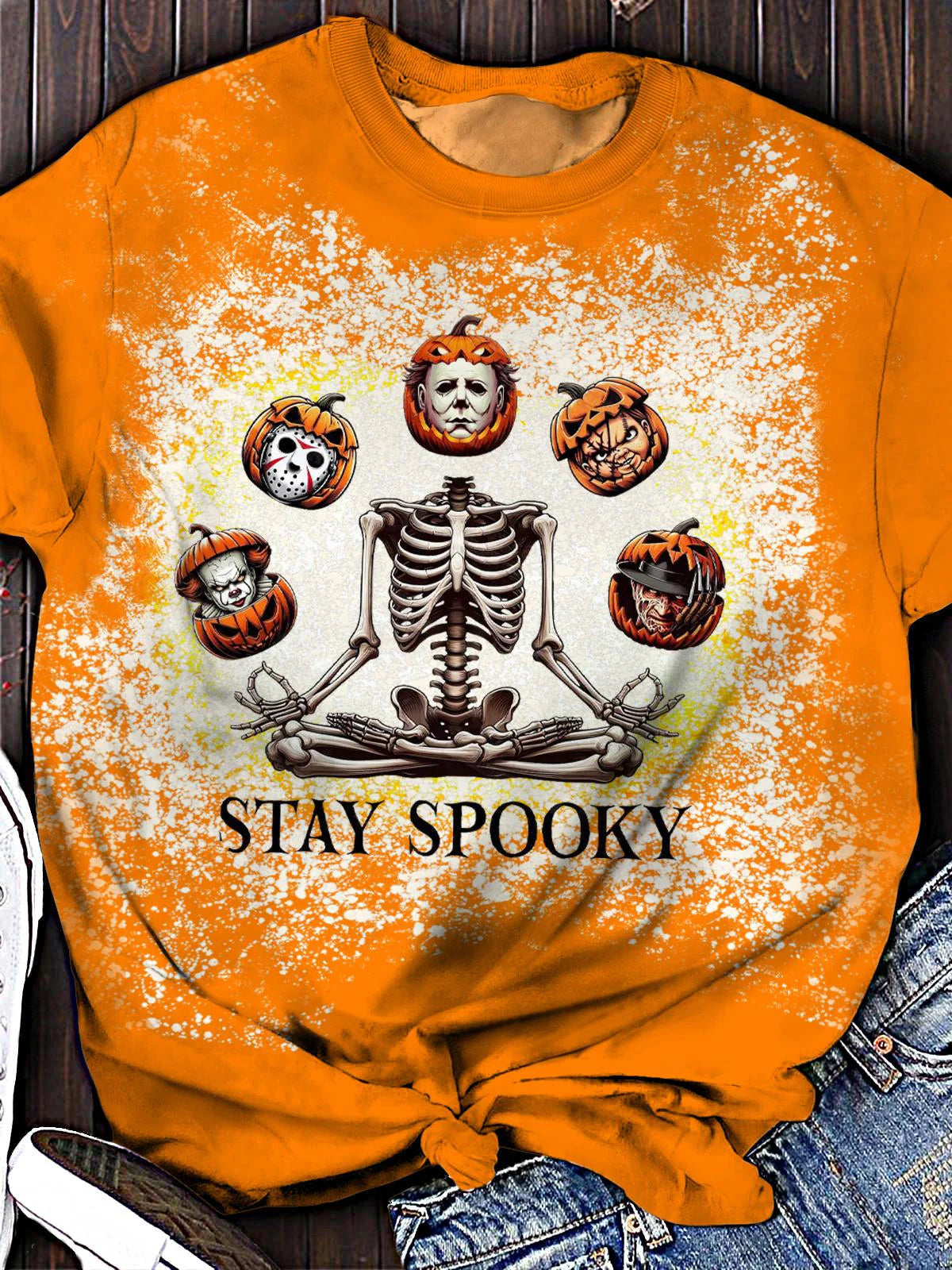 Halloween Stay Spooky Skull Art Print Casual T-Shirt