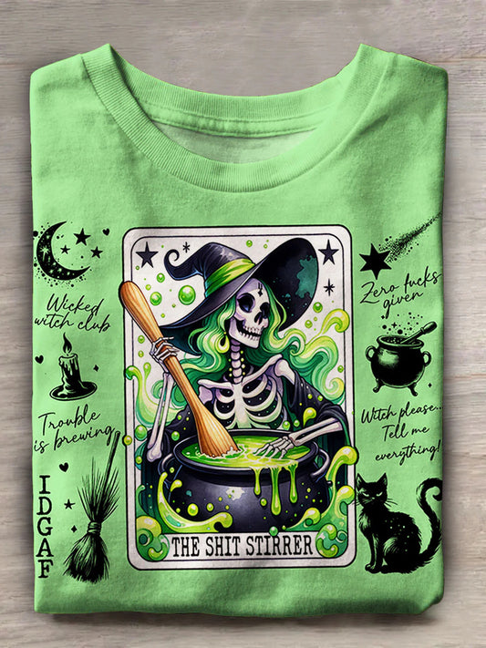 Skull Witch Graphic Print Casual T-Shirt