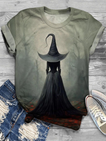 Gloomy Witch Graphic Print Casual T-Shirt