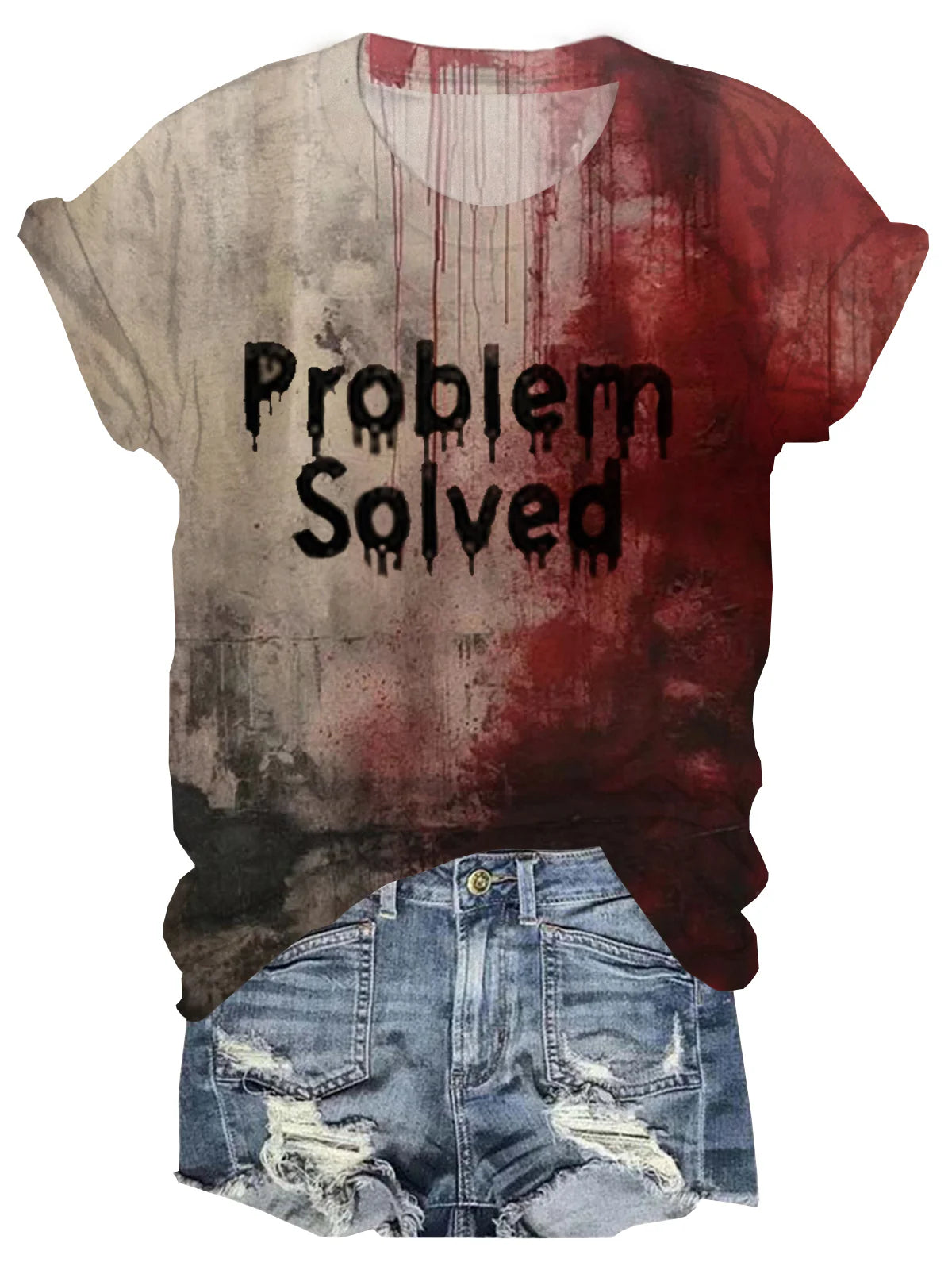 Women's Bloody Problem Solved Print Casual T-Shirt