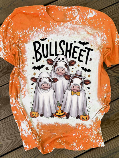 Halloween Ox Art Print Round Neck Casual T-Shirt