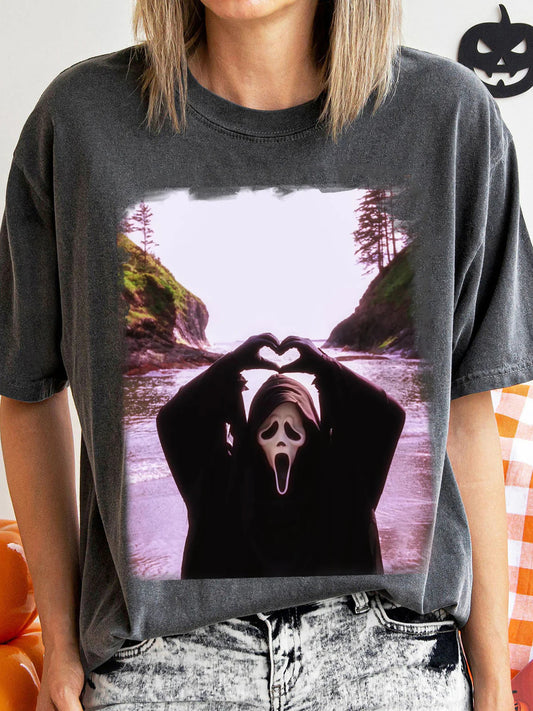 Women's Heart Ghost Print Casual T-Shirt