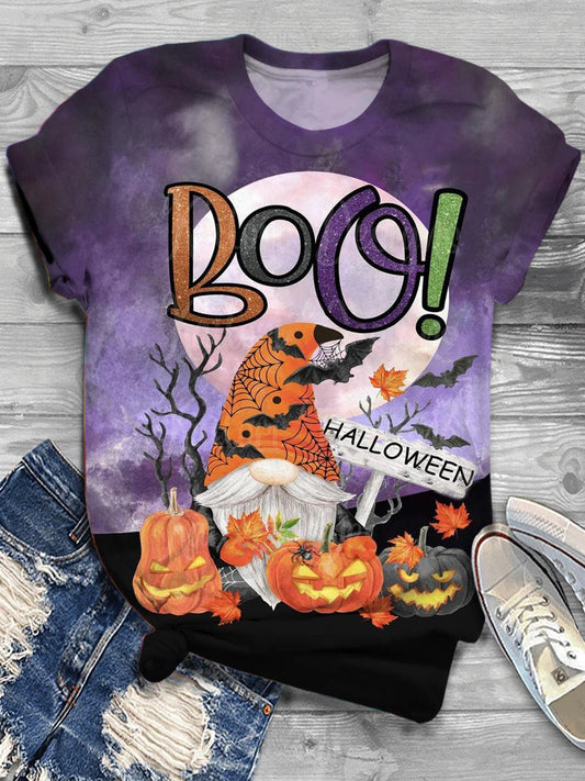 Halloween Boo Dwarf Pumpkin Print Casual T-Shirt