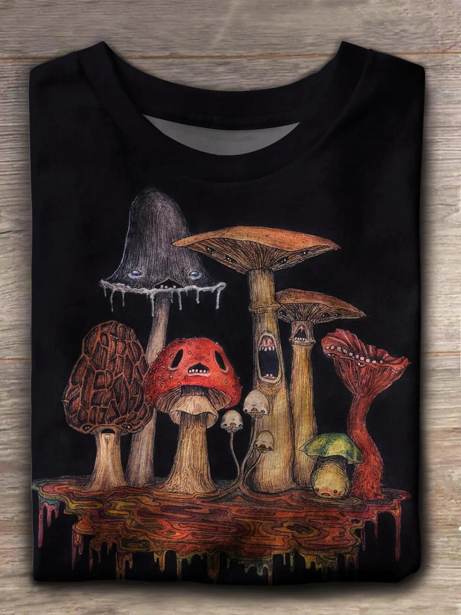 Horror Mushroom Print Casual T-Shirt