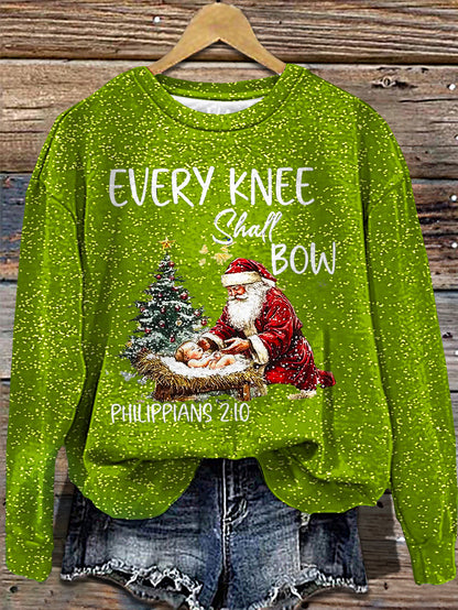 Women's Christmas Jesus Santa Printed Long Sleeve Casual Top