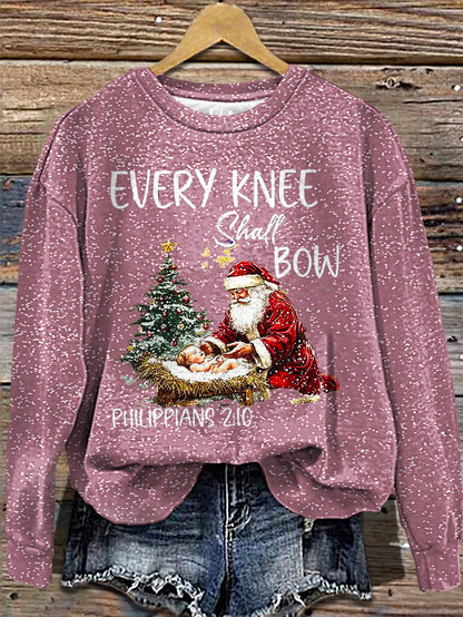 Women's Christmas Jesus Santa Printed Long Sleeve Casual Top