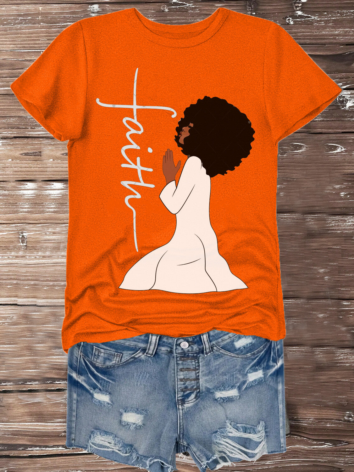 Women's Praying Faith Graphic Print Cotton Casual T-Shirt