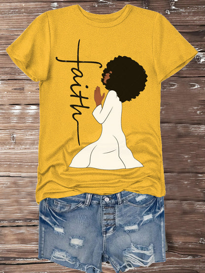 Women's Praying Faith Graphic Print Cotton Casual T-Shirt