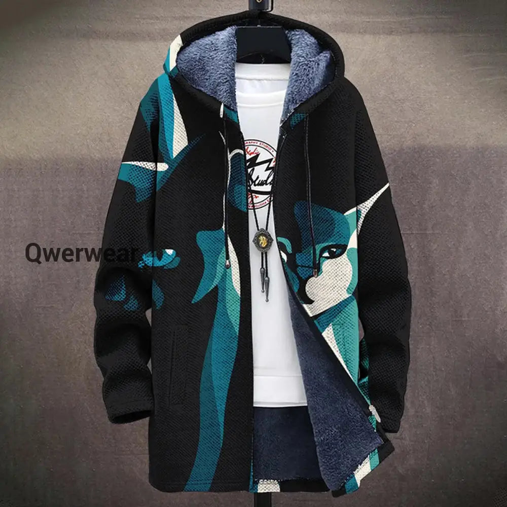 Art Cat Fashion Gradient Plush Thickened Long Sleeve Sweater Jacket Cardigan Black / S Men\’s Tops