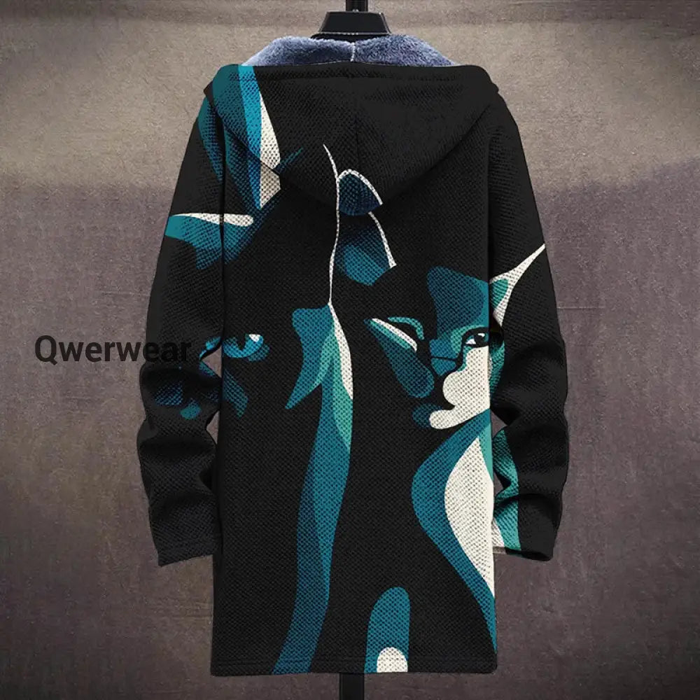 Art Cat Fashion Gradient Plush Thickened Long Sleeve Sweater Jacket Cardigan Men\’s Tops