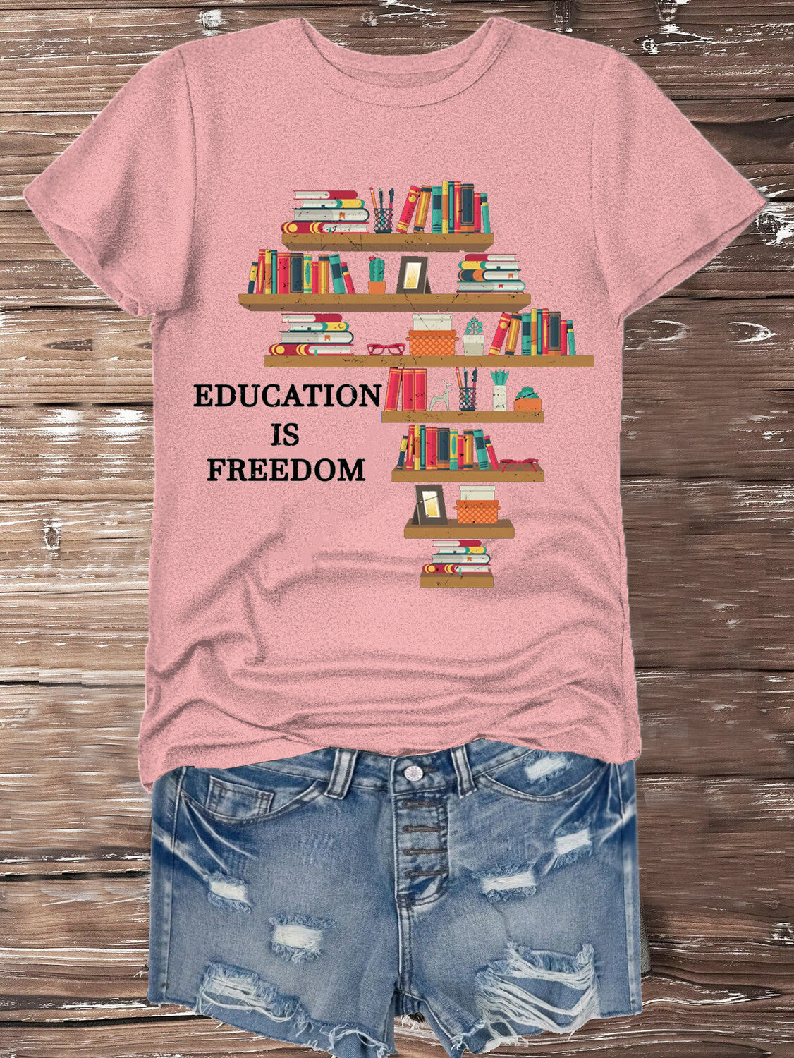 Women's Education Is Freedom African Map Graphic Print Cotton Casual T-Shirt