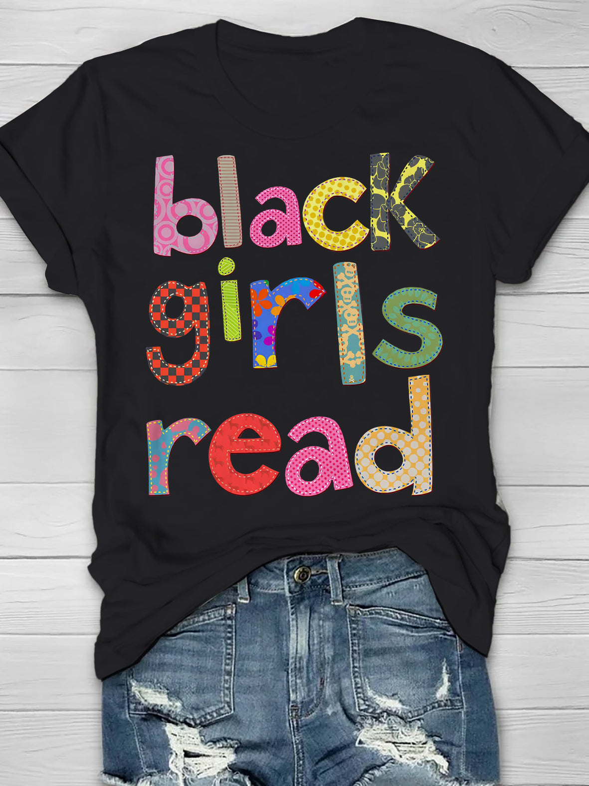 Women's Black Girls Read Slogan Print Cotton Casual T-Shirt