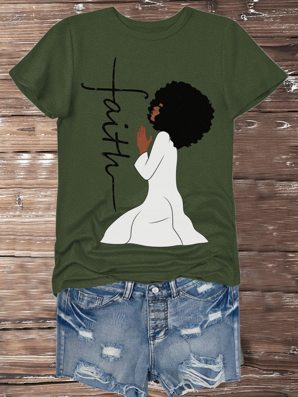 Women's Praying Faith Graphic Print Cotton Casual T-Shirt