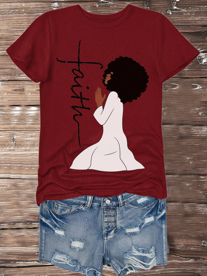 Women's Praying Faith Graphic Print Cotton Casual T-Shirt