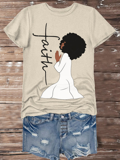 Women's Praying Faith Graphic Print Cotton Casual T-Shirt