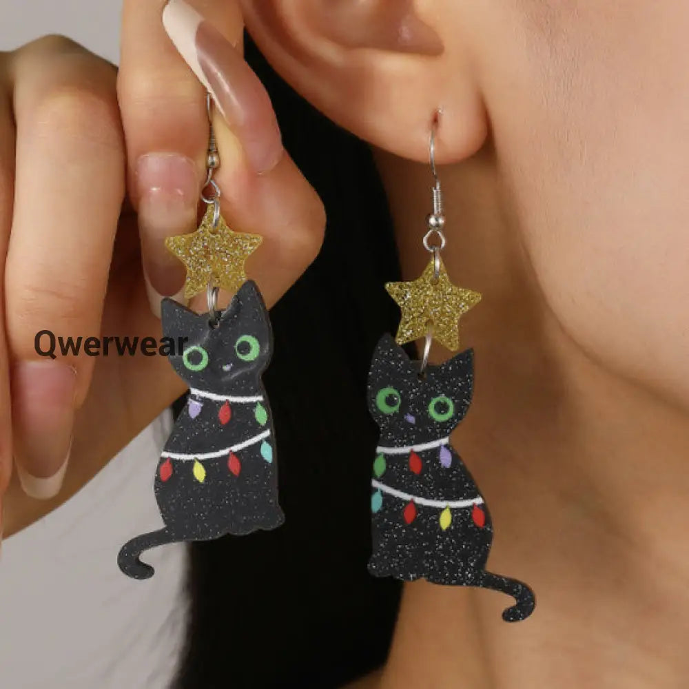 Christmas Creative Earrings Star Black Cat